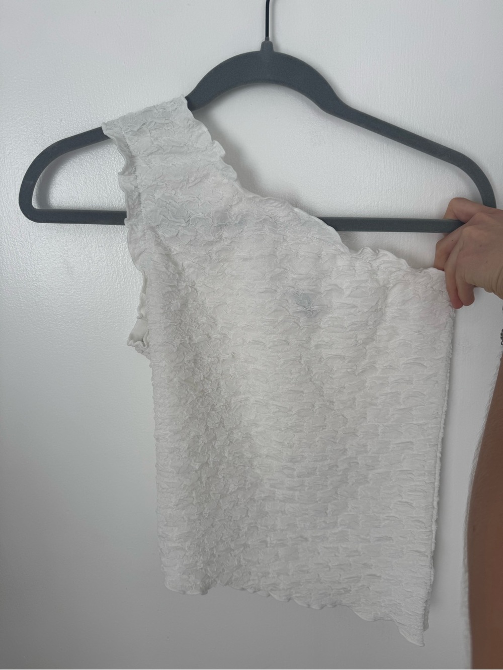 H&M White One-Shoulder Textured Tank Top